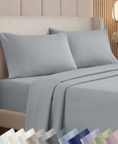 Image of California Design Den Luxury 1000 Thread Count King Size Sheets Set | Backed by Good Housekeeping Seal - 100% Cotton Sateen - Soft, Thick & Heavy, 16 inch Deep Pocket, All-Around Elastic, Light Grey