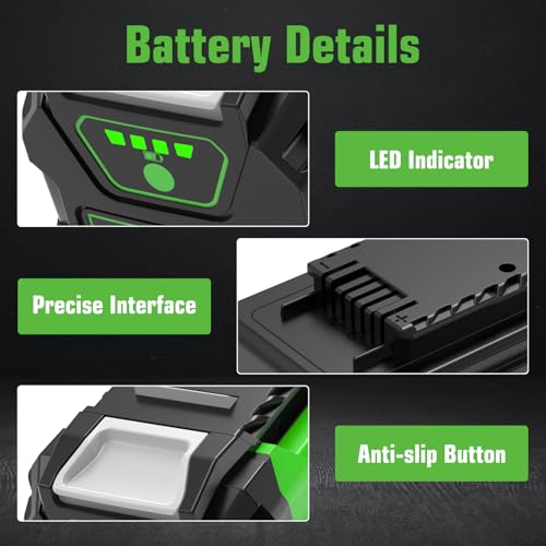 Image of 2Pack 6000mAh Lithium ion Replacement for Greenworks 40V Battery 6.0Ah Compatible with Greenworks 40Volt GMAX Battery 29462 29472 29252 20202 22262 25322 Cordless Power Tools(Green)