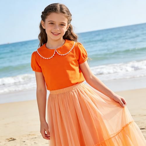 Image of LYSMuch Girl Short Sleeve Peter Pan Collar Shirt Kid School Polo Shirt