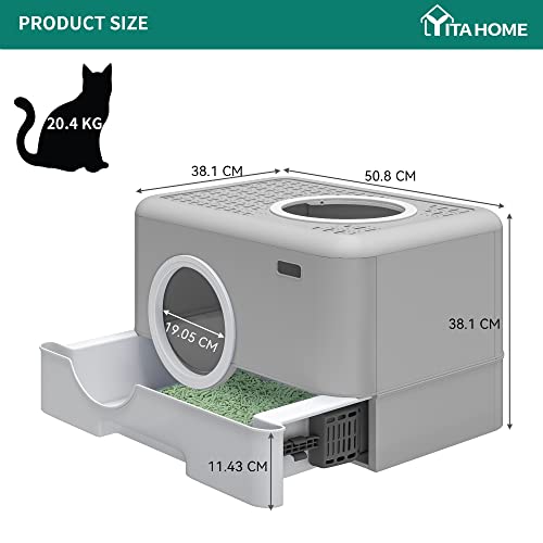 YITAHOME Katzentoilette mit Deckel, Katzenklo Groß, Katzenklo Hop In, Geruchlose Katzentoilette mit Kapuze, mit Schublade und Abfallschaufel (Grau)
