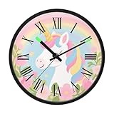 EtherSpher Orologio moderno luminoso ad attivazione vocale, silenzioso, senza ticchettio, funzionamento a batteria, carino, unicorni, rosa, 30,5 cm, per cucina, camera da letto, soggiorno, ufficio