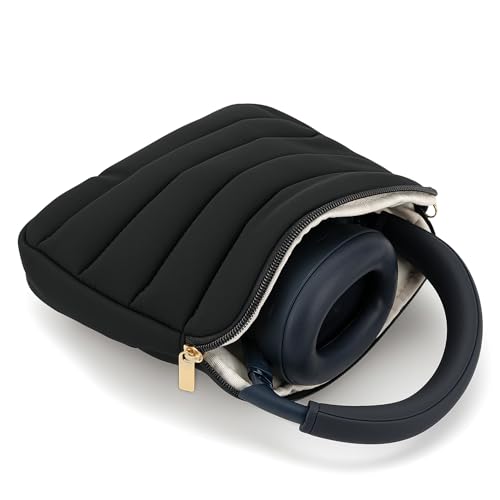 Image of Geekria NOVA Headphones Puffy Pouch Compatible with JBL Tour One M3, Bose QC Ultra II, Sennheiser PXC 550-II, Soft Shell Replacement Protective Travel Carrying Bag with Cable Storage (Black)