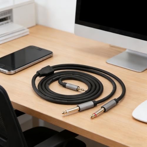 Cable auxiliar estéreo premium 3.5mm a doble 6.35mm miniatura 7