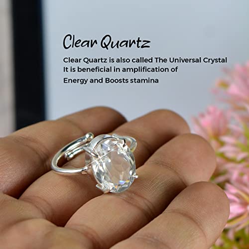 Reiki Crystal Products Natural Certified Clear Quartz Ring, Gemstone Ring, Adjustable Ring