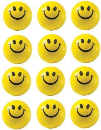 TT Smile - (Set of 12) Smiley Face Squeeze Stress Ball for car Dashboard/Display a1 for Kids/Adults Stress Free - (Yellow)