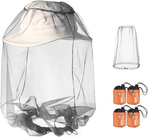 PHOGARY 4 Pack Mosquito Head Net, Red del Repelente de Insectos, Red de Sombreros con mosquitero Gary Anti Mosquito