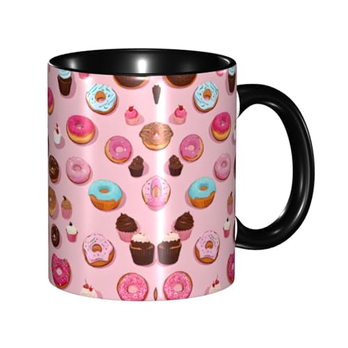 DZBDWZXH Tazas de café de cerámica negra de 11 onzas (cupcakes, donas, magdalenas, muffins, azúcar), taza de café de restaurante para café, capuchino, té, cacao, cereales