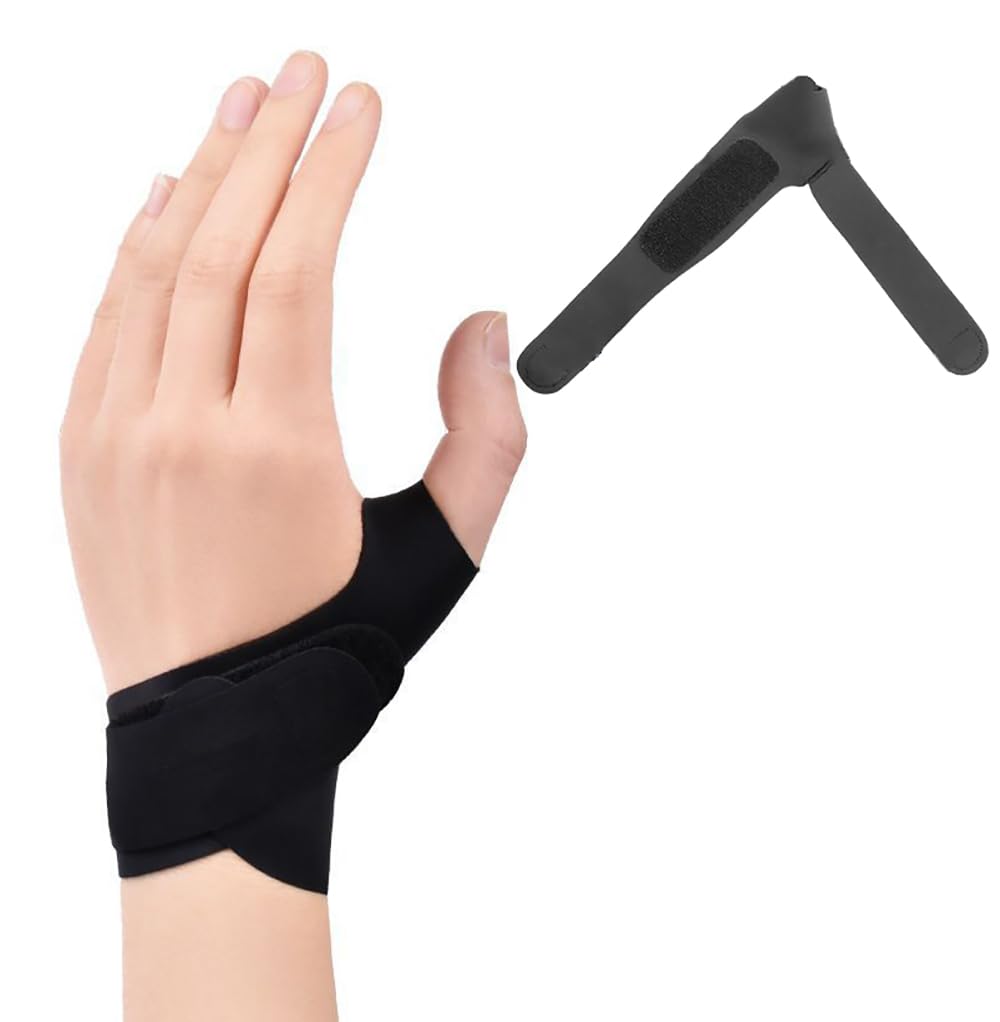 Sweet seven Adjustable Thumb Support Brace for Comfortable Relief - Alleviate Mouse Hand Pain, Thumb Arthritis - Soft Compression Sleeve for Big Thumb Joint - Left Hand - Black (Size L)