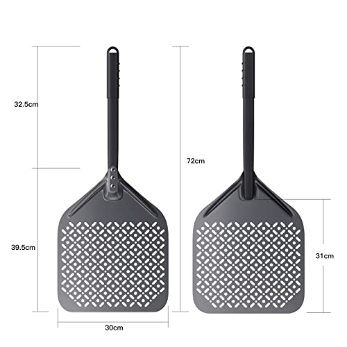 NUTUNI Perforowana łopatka do pizzy, 30 x 72 cm, z twardego anodowanego aluminium, prostokątna, profesjonalna łopatka do pizzy, do pieca do pizzy