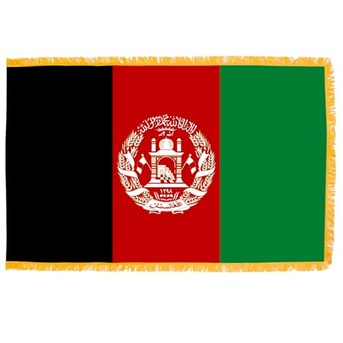 PTEROSAUR Afghanistan-Flagge, 90 x 152 cm, lebendige Farben mit goldenen Fransen, Dekoration für drinnen und draußen