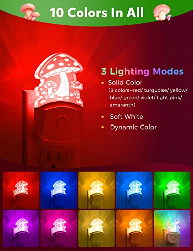 Image of Mushroom Night Light [2 Pack], Plug in Lamp, 8 Color Changing LED Night Lights for Adults Kids Baby Children NightLight Wall Mushroom Decor Lamp for Bedroom Bathroom,Toilet,Stairs,Kitchen,Hallway