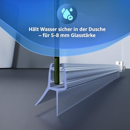 minify Duschdichtung für Glastüren (5-8mm) – Dichtung Dusche Glastür Transparentes U-Profil mit Milchglas-Dichtlippen in verschiedenen Längen erhältlich [ 1 x 100CM ]