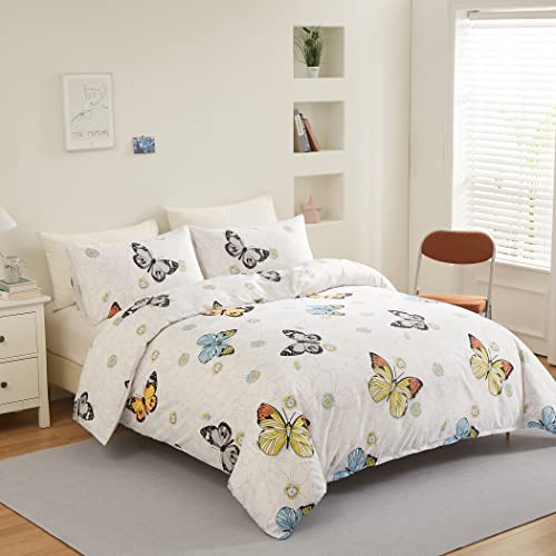 Lamejor Duvet Cover Set Queen Size Butterflies/Floral Lines Pattern, 3-Piece Soft Bedding Set 1 Duvet Cover+2 Pillow Cases #TOP2