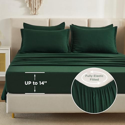 Litanika Super King Plus Comforter Sets Emerald Green - 7 Pieces Bed in a Bag Oversized King Bedding Comforter Sets, Solid Lightweight Bed Set with Comforter, Sheets, Pillowcases & Shams