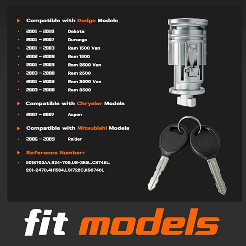 Anpher Ignition Lock Cylinder with 2 Keys | Fit for Dodge, Chrysler, Mitsubishi; Ram 1500 2500 3500, Durango, Dakota, Aspen, Raider by Anpher - Used condition - Image 2