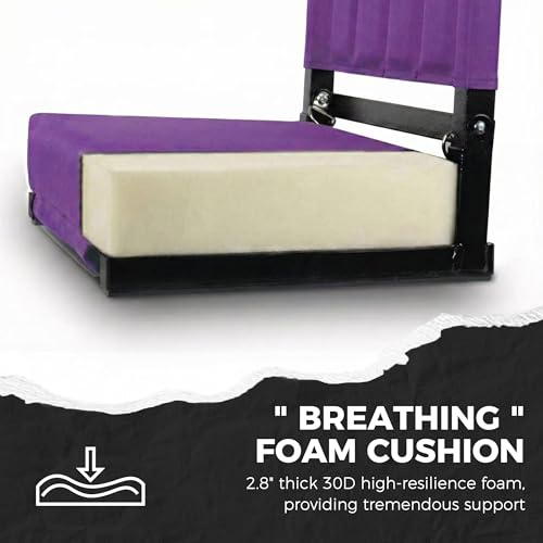 Image of SPORT BEATS Stadium Seats with Back Support Bleacher Chairs with Back and Cushion Thick Padded Bleacher Seats Includes Shoulder Strap Dark Purple 2pcs Regular - 17 inch W x 12 inch D x 16.5 inch H