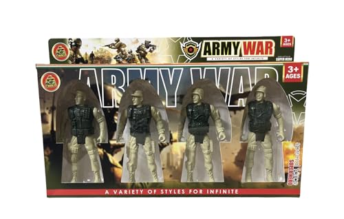 Image of Army War Military Action Figures Set, Tactical Combat Soldiers, Tan and Black, Plastic, 4 Pack, Ages 3+