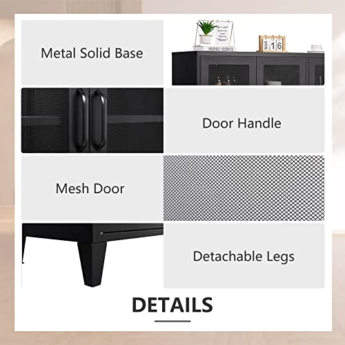 Lissimo Metal Storage Cabinet With 3 Mesh Door,47" Wide Freestanding Floor Kitchen Cupboard, Storage Organizer For Bedroom Bathroom Dining Living Room And Hallway #TOP5