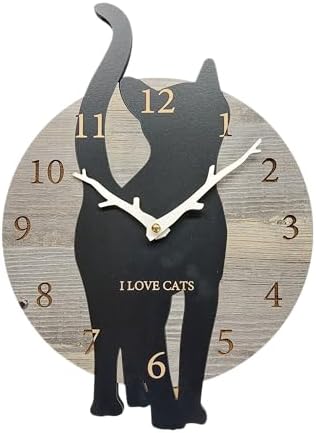 ネコちゃん はみだし壁掛け時計 猫2 おしゃれ ビンテージ木調 アナログ 掛け時計 静音 時計 壁掛け インテリア かけ時計 寝室 自宅 部屋 装飾