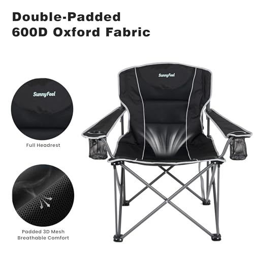 SUNNYFEEL Oversized Camping Chair for Big & Tall Adults, Heavy Duty Folding Camp Chair Supports 500 lbs, Padded High Back Lawn Chair with Cup Holder Portable Outdoor Chair for Camping, Fishing & Beach by SUNNYFEEL - Used condition - Image 3