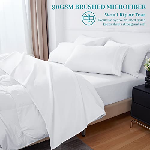 Hcora King Size Sheets Set - Hotel Luxury 90Gsm Brushed Microfiber Bedding Sheets & Pillowcases - Extra Soft Breathable Cooling Bed Sheets - 16" Deep Pocket, And Shrinkage - 4 Pc (King, White) #TOP3