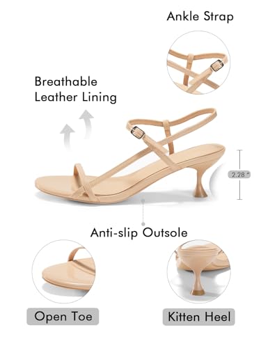 Image of Coutgo Womens Strappy Heeled Sandals Kitten Low Heel Open Toe Ankle Strap Party Wedding Dress Shoes