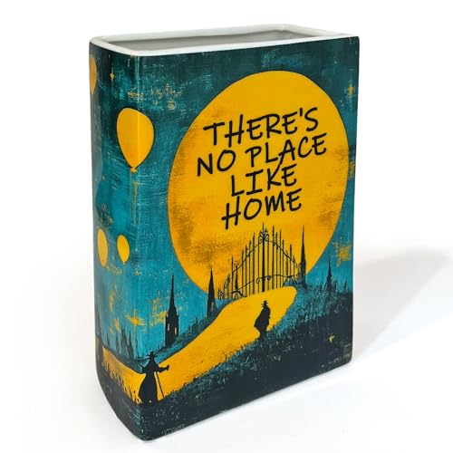 LIFFY Book Vase for Flowers, Ceramic Flower Vase Bookshelf Decor, Unique Book Shape Decration Vase Bookend Gift for Book Lovers(Teal Blue, Wizard of Oz)