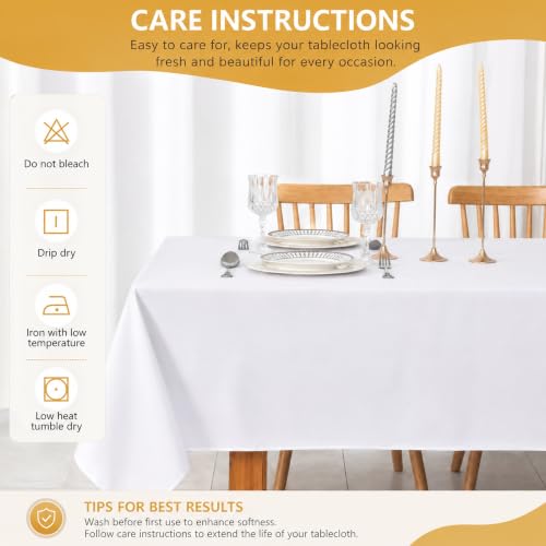 Image of 2-Pack Round 120-inch White Table Cloths, Solid Stain and Wrinkle Resistant Circular Tablecloth, Premium Plain Weave Polyester Fabric Table Linen Covers for Hotel, Banquet