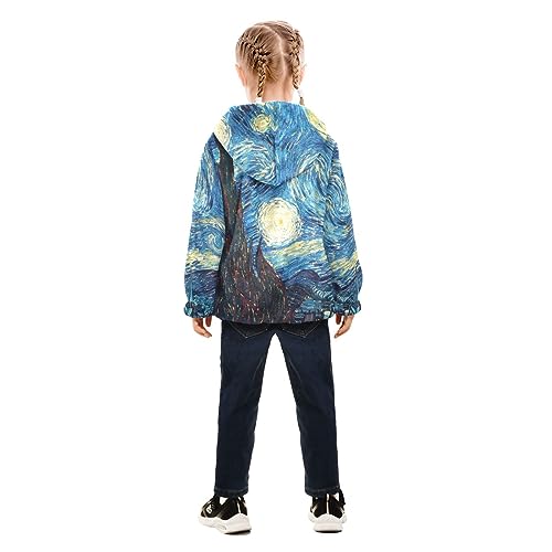 Starry Night Oil Painting Boys Fleece Hoody Jacket Zip Up Coat Warm Fall Winter Plush Jacket Long Sleeve Outerwear4