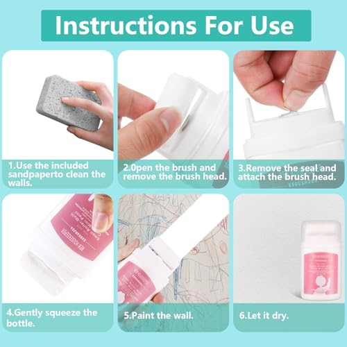 Wandfarbe weiß 200ml, 2 Stück Wandreparatur rollbürste mit wandreparaturpaste, Wandfarbe ausbessern weiß Ausbesserungsfarbe für Innen zum Ausbessern für Reparieren Sie Graffiti, Kratzer, Flecken