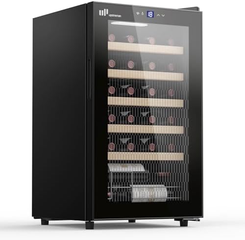 Upstreman Cave à vin 24 Bouteilles, Noir-W24 | Porte en Verre, Ré...