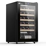 Upstreman Wine Fridge 24-Bottle, Full Glass Door Wine Cooler, 5°C - 20°C Adjustable, Built-in & Under-Counter Design, Double Glazing, Touch Control Panel, LED Light, 5 Shelves, W24-Black