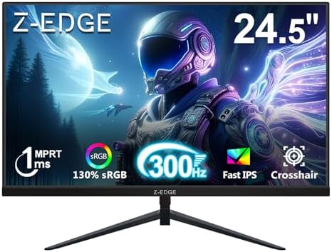 Z-Edge 24.5 inch 300Hz 280Hz 240Hz Gaming Monitor, UG25S FHD 1080p, Ultra Fast MPRT 1ms, IPS Monitor Gaming, PC Computer Monitor, 16.7M Colors, DP x2, HDMI x2