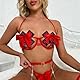 KONFEN Damen Erotische Dessous Sets, Sexy Babydoll mit Strumpfband, Freche Bodysuit mit Dekorativer Bogen 3 Stück Lingerie Sets, Rot, Einheitsgröße