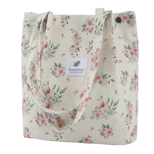 ALUWU Bolsa feminina de veludo cotelê de lona com cordão e bolso interno, 03 Floral-2, One Size