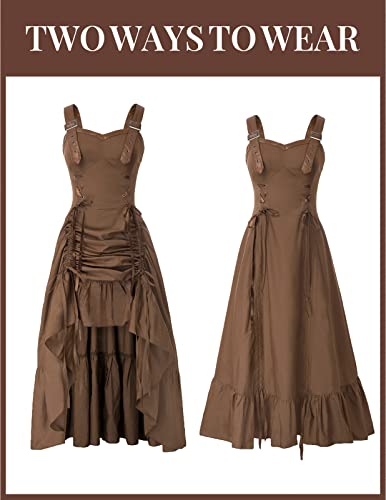 Scarlet Darkness Women Steampunk Costume Victorian Gothic High-Low Hem Ruffled Dress 2Xl Brown #TOP1