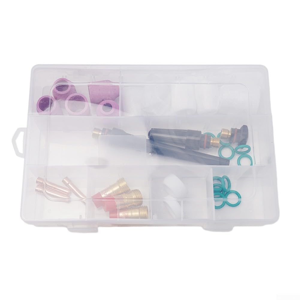 Kit di 31 torce per saldatura Tig per Wp-17 Wp-18 Wp-26 con lente a gas tozza e ugelli a tazza di vetro dimensioni 6 7 8 10 12 per lavori di fabbricazione in metallo