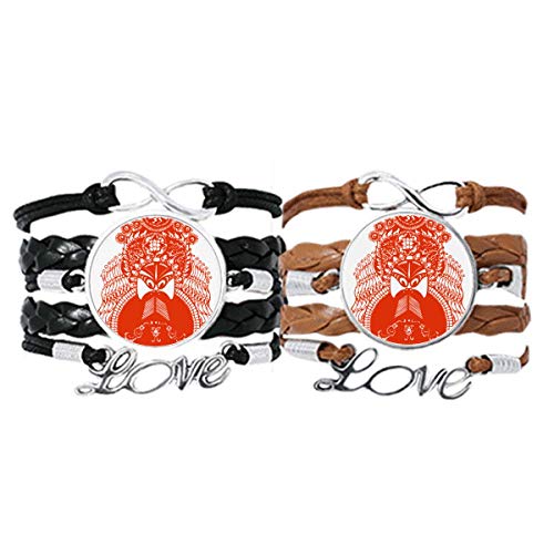 Bracelet opéra de pékin lune rouge coupé couple cuir ajustable
