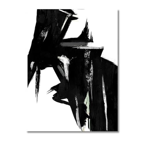 Arte abstracto moderno sobre lienzo con trazos finos de caligrafía monocromática 50x60cm 3