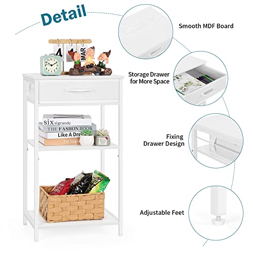 Eteli Printer Stand White Printer Table For Home Office 3 Tier Printer Shelf Desk With Storage Fabric Drawer Multi-Functional Small Table For Printer Fax Machine Scanner, White #TOP5