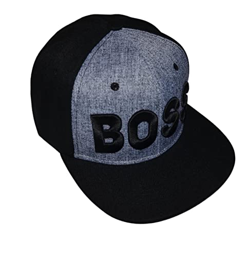 Popfizzy Men’s Boss Hat, Hip Hop Baseball Caps, Black And Grey Boss Snapback Trucker Hat, Flat Bill Cap, Hip Hop Apparel #TOP1
