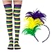 FELIZHOUSE Mardi Gras 2Pack Women Over Knee Thigh High Striped Stockings Costume Socks