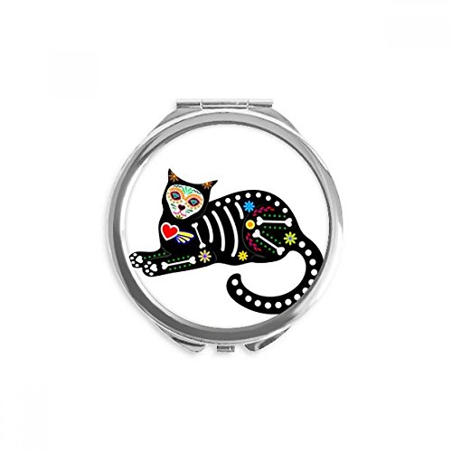 Miroir de poche chat noir halloween rond de maquillage portable aux finitions soignées