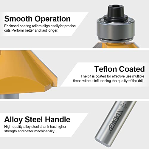 Image of 45 Degree Chamfer Router Bit with 3 /4 Inch Cutting Length,1 /2 Inch Shank Carbide Edge Forming Bevel Router Bit with Bearing, Chamfer Bit Miter Angle Milling Cutters Tool