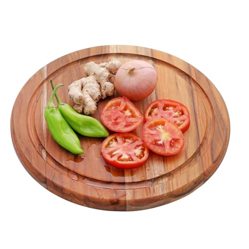 Image of Sensilo Chopping Cutting Board Vegetable,Fruit,Bread & Durable Safe & Heavy Duty, (35L x 25W cm, Teak Round)