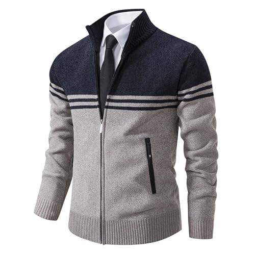 Mens Sweaters Jacket Knitted Fleece Lined Cardigan Winter Hooded Cardigans Casual Striped Coat3