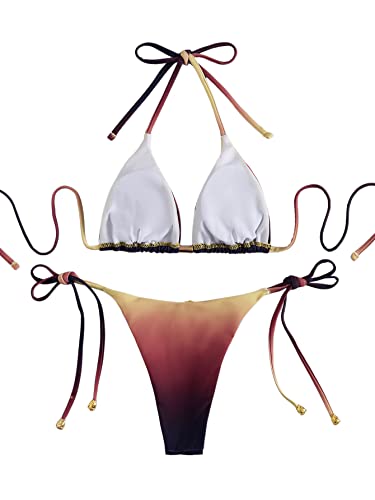 Image of Women's Triangle Halter Self Tie Bikini Bathing Suits 2 Piece Swimsuits