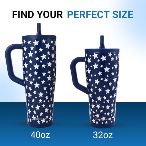 Image of Ice Shaker 40 oz Tumbler with Handle and Straw | 40oz Star Spangled | Cold for 30+ Hours | 2-in-1 Tumbler Shaker Bottle | Odor-Free 40 ounce Bottle for Water, Protein Shakes, Smoothies, Cocktails