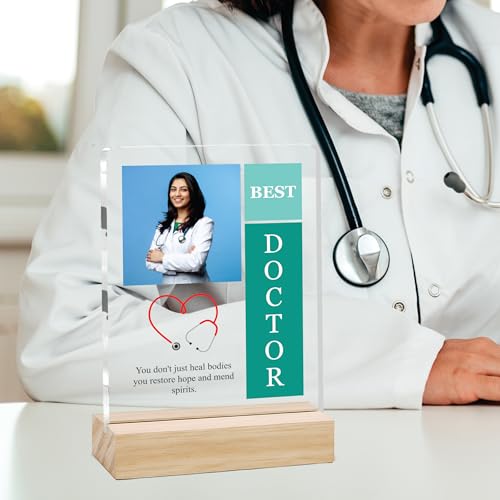 Image of Giftplease Best Doctor Photo Plaque with Wooden Stand | Personalised Gift for Doctors | Thank You Gift for Medical Professionals | Home Office Table Decor |Appreciation Frame for Doctor DCT 01