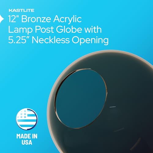 Image of KASTLITE 12 inch Bronze Acrylic Lamp Post Globe, 5.25 inch Neckless Opening, USA